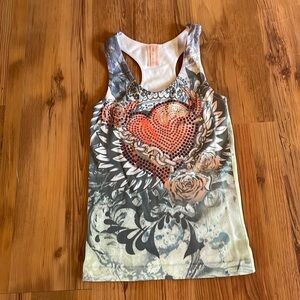 Women’s Sequin Green Heart Tank Top XS